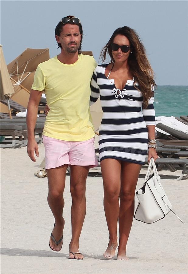 British socialite Tamara Ecclestone and fiance Jay Rutland taking a stroll on the beach in Miami Beach