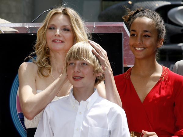 Actress Michelle Pfeiffer and children at the unveiling of her Hollywood Walk of Fame star during ceremonies in Hollywood