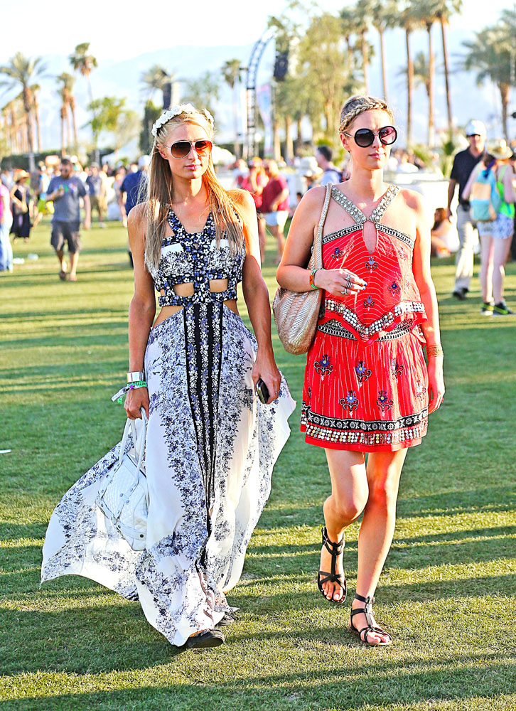 Paris and Nicky Hilton spotted at the Coachella Music Festival in Indio, CA