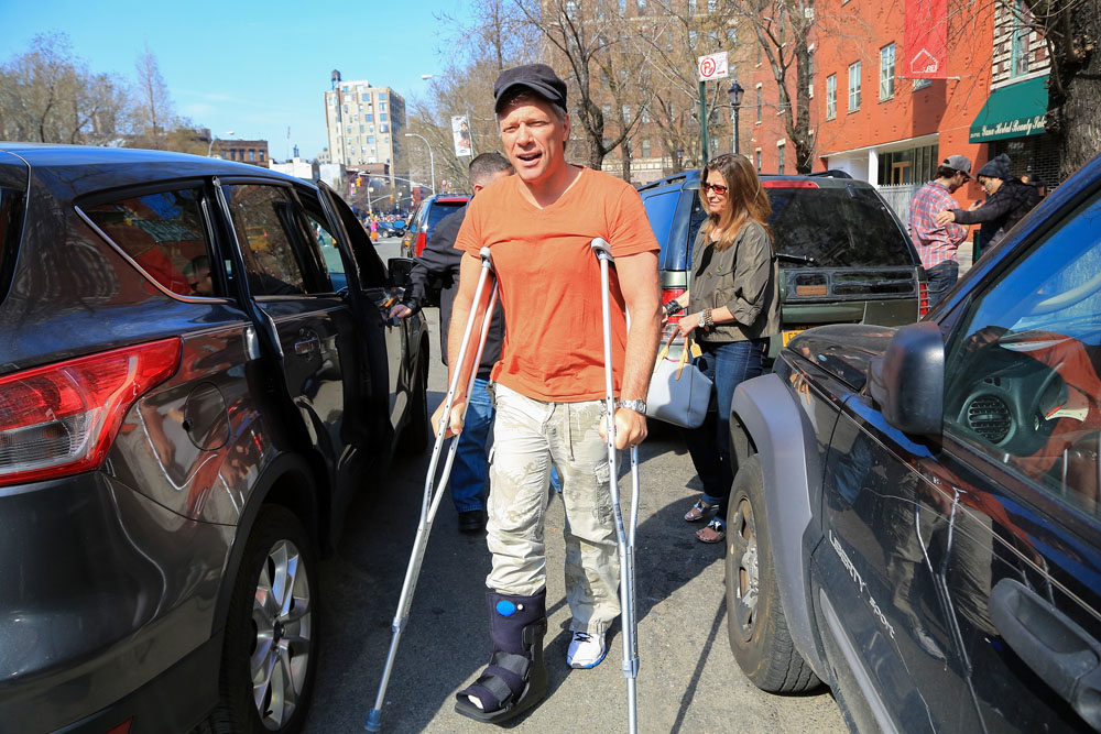 Jon Bon Jovi Is Seen Walking On Crutches And Appears To Have Broken Foot In New York City