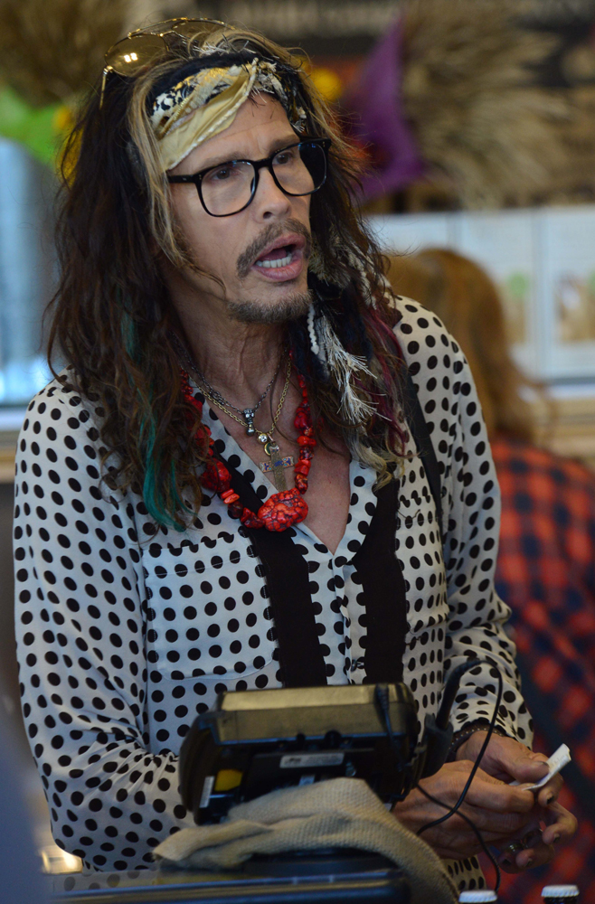 EXCLUSIVE: Aerosmith frontman Steven Tyler dressed as colorful as always as he is spotted shopping at Erewhon Natural Foods Market in Los Angeles, Ca