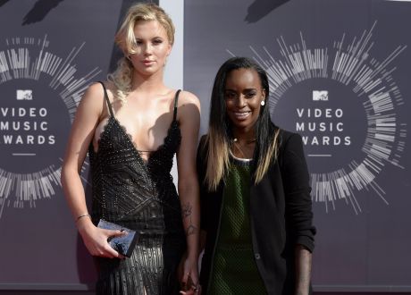 Ireland Baldwin and Angel Haze arrive at the 2014 MTV Music Video Awards in Inglewood