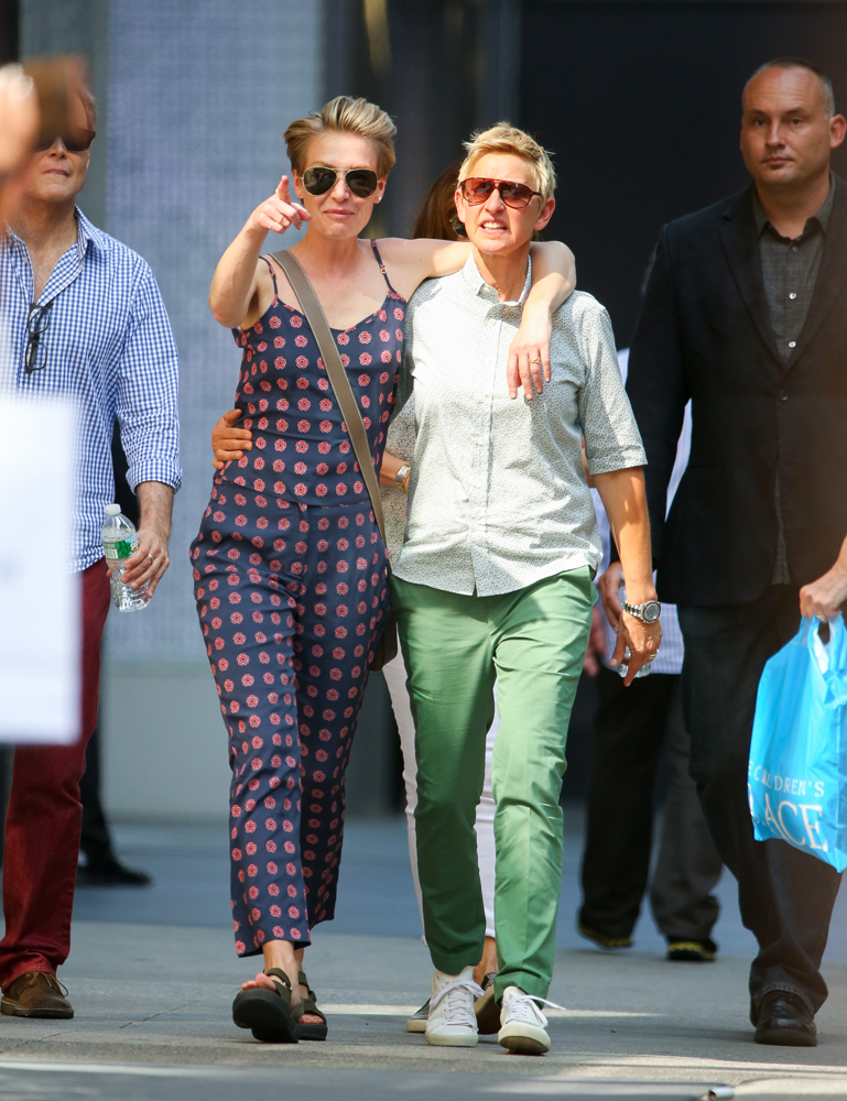 EXCLUSIVE: Ellen Degeneres and her wife Portia de Rossi seen arm in arm walking in New York City