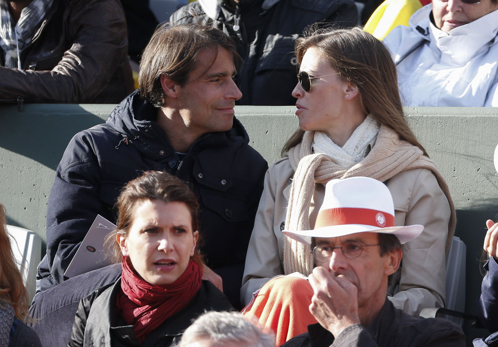 Hilary Swank and french fiance at the French Tennis Open
