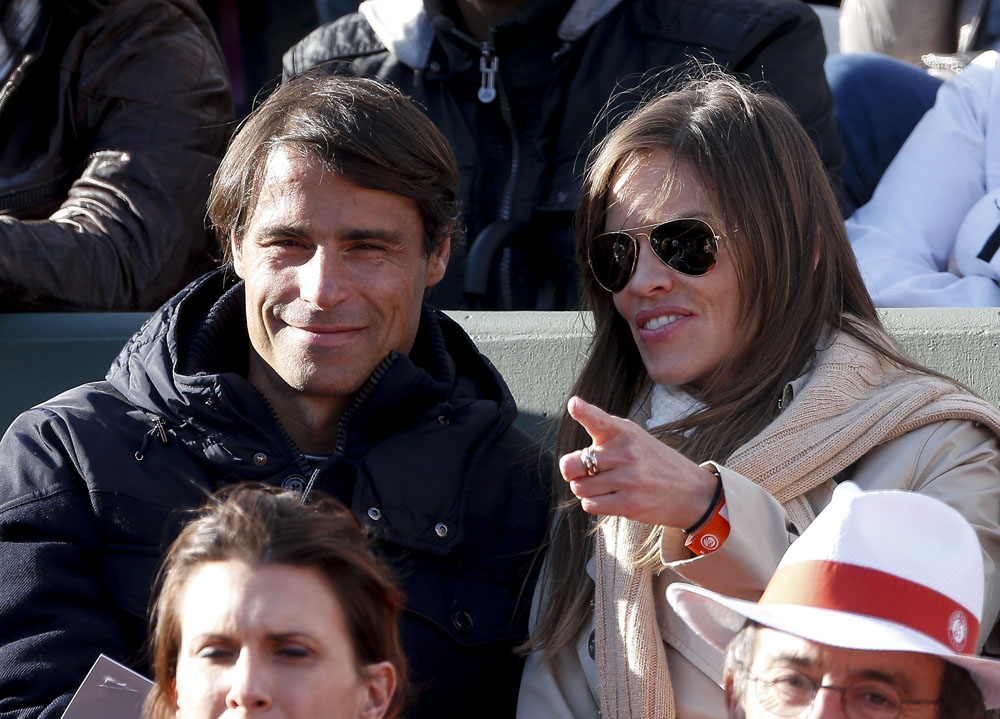 Hilary Swank and french fiance at the French Tennis Open