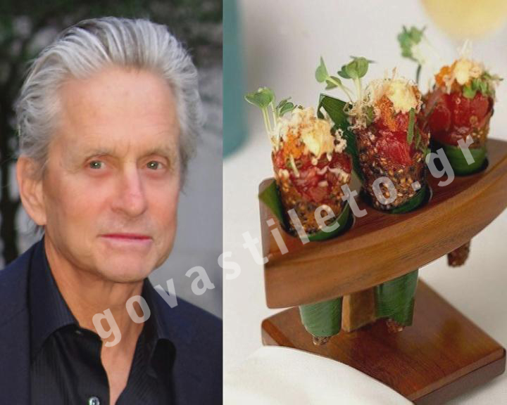 Michael Douglas SPICY TUNA TARTARE IN A SESAME SEED CONE.