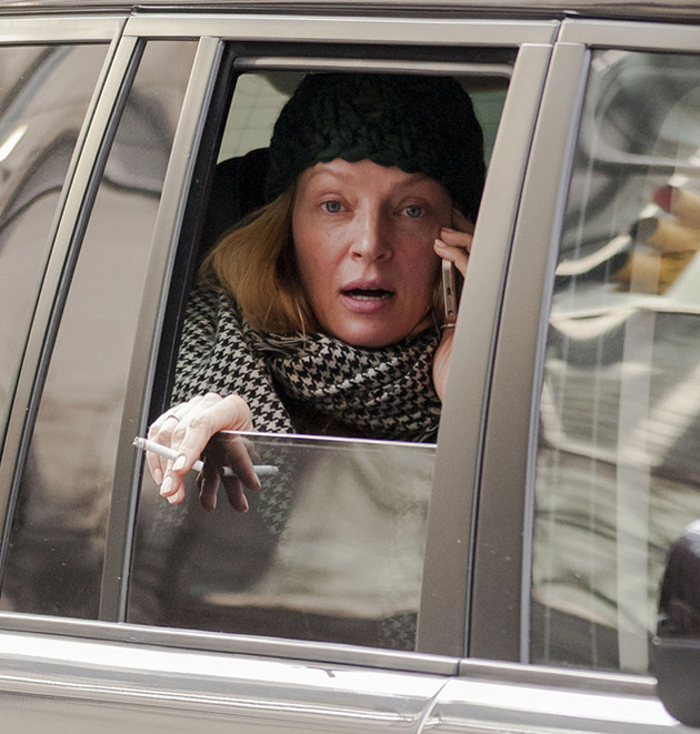 Uma Thurman make up free in New York City
