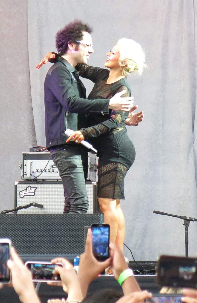 Pregnant Christina Aguilera comes out to perform a song with A Great Big World at KIIS FM's Wango Tango in Carson, CA