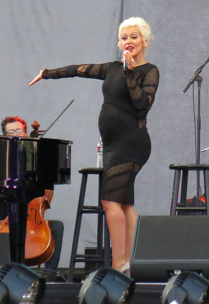 Pregnant Christina Aguilera comes out to perform a song with A Great Big World at KIIS FM's Wango Tango in Carson, CA