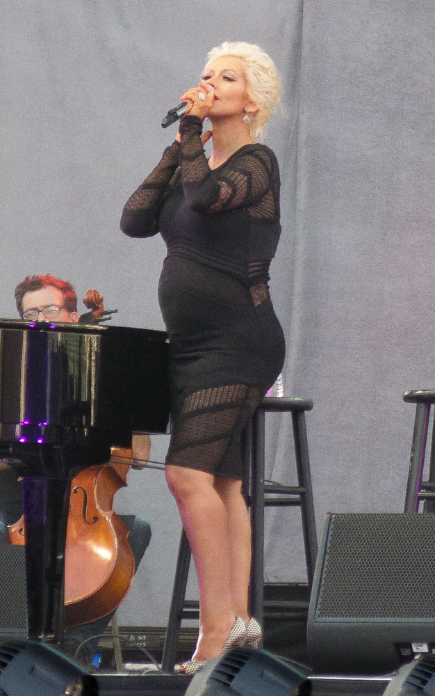 Pregnant Christina Aguilera comes out to perform a song with A Great Big World at KIIS FM's Wango Tango in Carson, CA