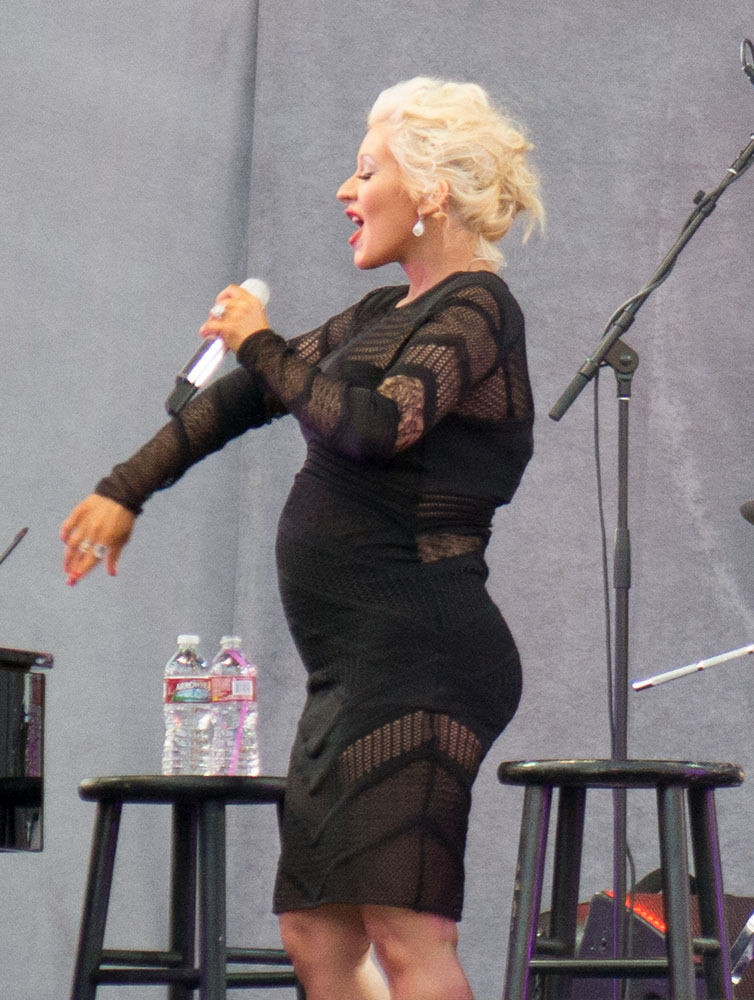 Pregnant Christina Aguilera comes out to perform a song with A Great Big World at KIIS FM's Wango Tango in Carson, CA