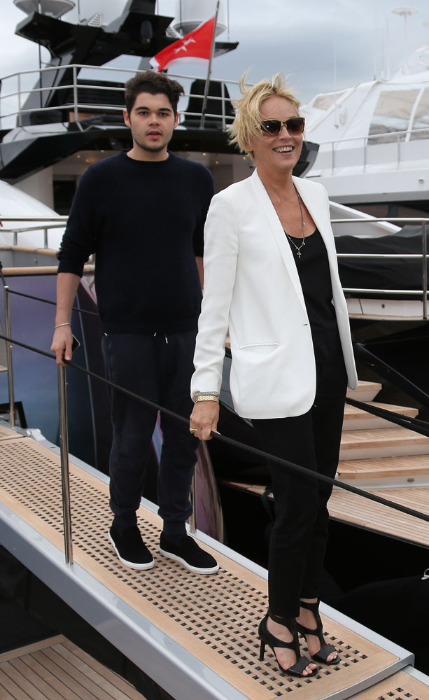 Sharon Stone arrives in Roberto Cavalli's yacht during the 67th Cannes Film Festival