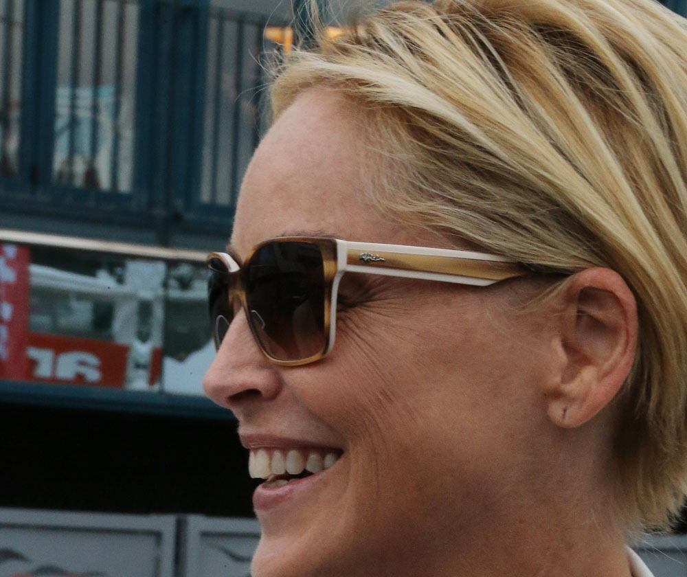 Sharon Stone arrives in Roberto Cavalli's yacht during the 67th Cannes Film Festival